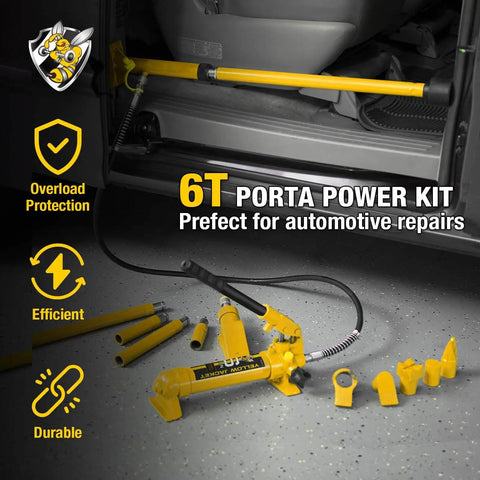 6 Ton Porta Power Kit Hydraulic Ram Pusher Puller For Auto Body Frame Repair In Garage Or Shop With Blow Mold Carrying Storage Case With Pro Grade Leak Proof And Rust Proof Heavy Duty Steel Yellow Jacket