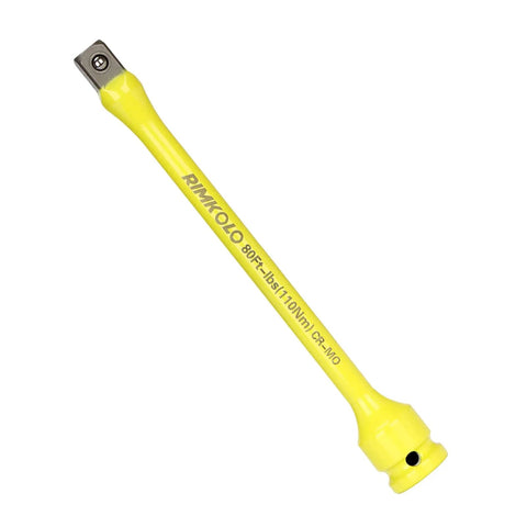 1/2" Drive Torque Limiting Extension Bar, 8 Inch Color-Coded Limiter 80ft-lbs CR-MO Stick for Locking Lug Nuts in yellow, front view.