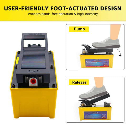Foot actuated design of Air Hydraulic Pump, 10,000 PSI 1/2 Gal Reservoir, NPT 3/8" Oil Outlet for auto body frame machines