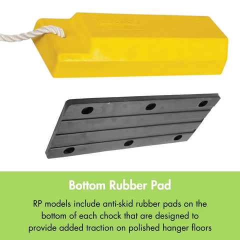 18 Inch Airplane Wheel Chocks For Small To Mid Sized Aircraft, Roped Pair For Polished Hangar Floors, Durable Lightweight Urethane, Yellow AC3518 RP P By Checkers