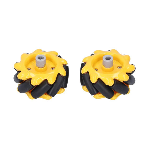 Mecanum Wheel Set For Smart Robot Car, 48mm Rubber Coated Directional Wheels In Bold Yellow Black 3D Look, Easy Install, 1 Pair EVGATSAUTO