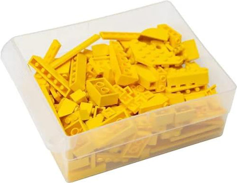 Container of yellow building bricks for small parts organizer storage in 24-Drawer Plastic Storage Cabinet For Garage Organization
