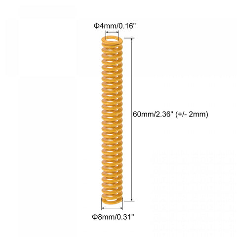 3D Printer Die Springs 8mm OD 60mm Long 20 Pack Yellow Spiral Stamping Light Load Compression Mould Die Springs For 3D Printer Parts
