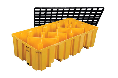 Beefed Up Heavy Duty Drum Spill Containment Pallet With Drain And Forklift Pockets, 66 Gallon Sump, 4,000 Lb Load Capacity, yellow