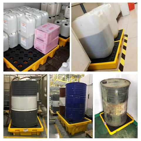 Drum Containment Spill Pallet For Oil Drums, Nestable Polyethylene Spill Tray With Drain, Anti Slip Detachable Platform For Garage