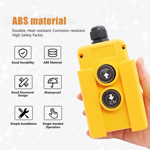 Yellow ABS Dump Trailer Remote Control Switch 12V DC with UP/DN buttons in hand