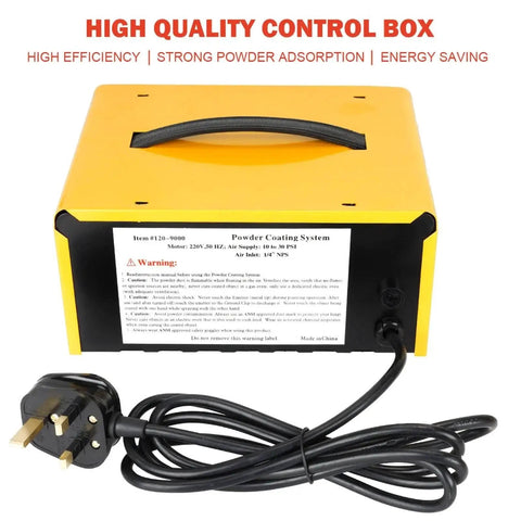 Yellow control box of Portable Electrostatic Powder Coating Gun System With Foot Switch, black power cord attached