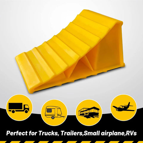 Heavy Duty Wheel Chocks For Travel Trailers And RVs Yellow 4 Pack Non Slip Lightweight Two Wheel Stopper Set