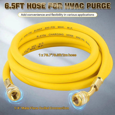 Nitrogen Gas Regulator With Zero To Eight Hundred PSI Delivery Range One Quarter Inch Male Outlet CGA580 Inlet Brass Inlet And Outlet Connections Gauges And Six And A Half Feet Refrigeration Hose For HVAC Purge Dasbet yellow hose
