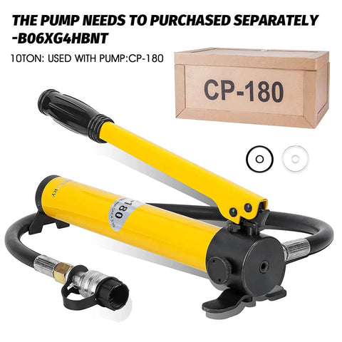 Yellow hydraulic cylinder assembly CP-180 with separate pump box for 10 ton Hydraulic Cylinder Long Jack 4” Stroke Porta Power Ram Jack Lifting Cylinder Retract Automatically for Shipbuilding Bridge Construction - Hydraulic Cylinder - Ram - Jack - Porta Power - Force rating: 10 ton - Replacement-ready, shop use,