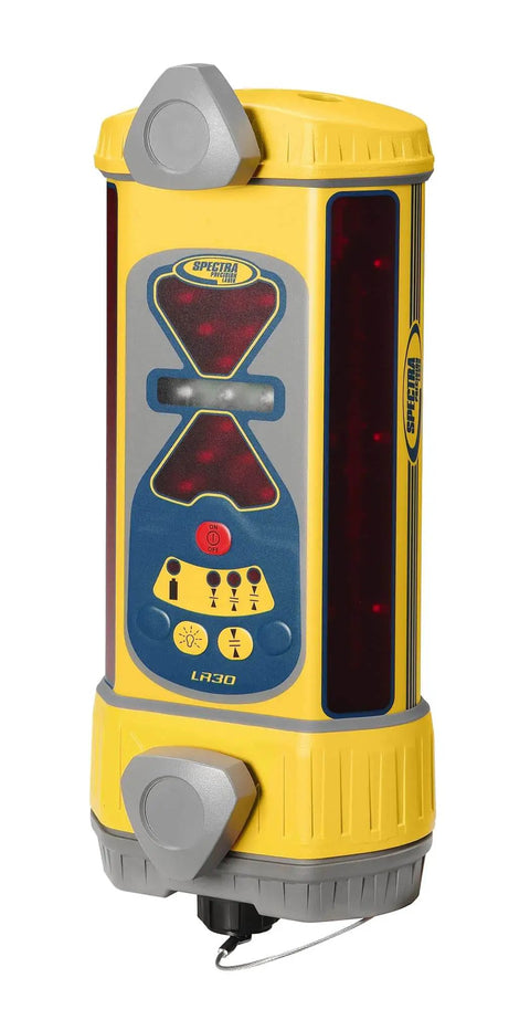 LR30W Laser Display Receiver With 360 Degree Reception, Plumb Indicator, rugged waterproof construction in yellow housing.