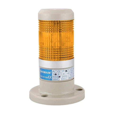 Continuous 24V Yellow LED Industrial Signal Light Tower Lamp With All Round Warning Function For Machinery Direct Mount Rugged Industrial Grade 80 x 124 Mm Base Diameter