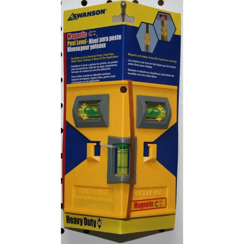 Magnetic Composite Post Level With Elastic Hands Free Loop Three Vials For Quick Plumb And Level Reads Yellow Magnetic Level Tool