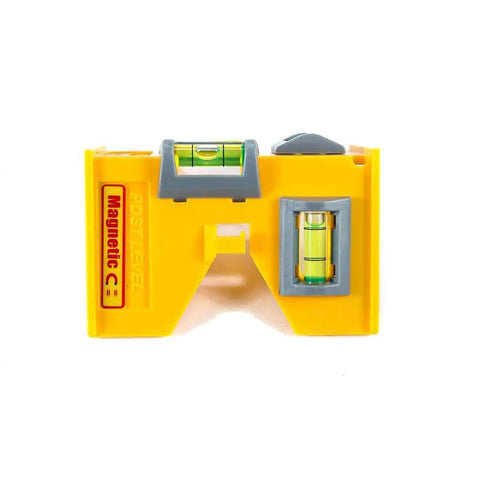 Front view of Magnetic Composite Post Level With Elastic Hands Free Loop Three Vials For Quick Plumb And Level Reads Yellow Magnetic Level Tool For Posts Poles Rails And Pipes High Impact Construction Swanson Tool Co.