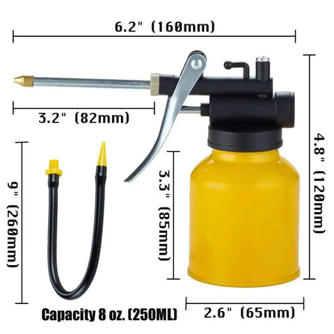 Two Pack Metal Yellow Pump Oil Can With Three Spouts For Precise Lubrication In Tight Gaps Flexible High Pressure Nozzle
