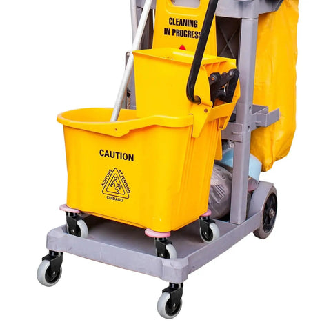 3 Inch Mop Bucket Casters Replacement Set Of 4 Non Marking TPR Caster Wheels With Grip Ring Stem Fits WaveBrake And Compatible Models 7570 L2 7571 7580 7581 7582 7583 And More Durable And Quiet Rolling For Wet Floors And Busy Environments installed on yellow cleaning bucket
