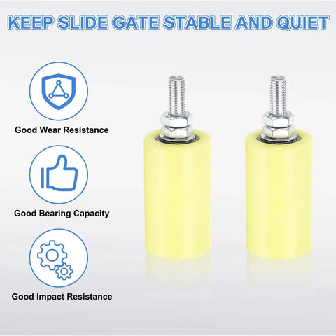 8 Piece Gate Slide Guide Roller Set With 40mm Nylon Rollers And 70mm Length Per Wheel 110mm Overall Assembly Steel Inner Bearing Sealed Ball Bearing Universal Gate Guider For Sliding Doors Yellow