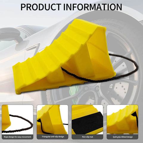 4 Pack Heavy Duty Non Slip Wheel Chocks With Rope For Camper RV Trailer And Trucks Yellow Plastic Wheel Stoppers
