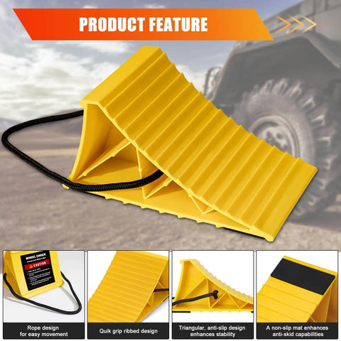 4 Pack Non Slip Wheel Chocks For RVs And Travel Trailers With Rope For Easy Removal Lightweight Plastic Wheel Stoppers For Secure Parking