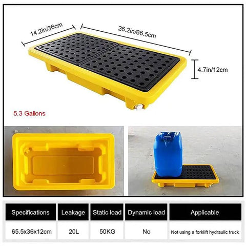 Two Drum Spill Containment Pallet, Polyethylene Low Profile Paint Bucket Tray For Industrial Garage Storage, Leakproof Platform With Detachable Shipping, Yellow 2 Pack, 26.2 x 14.2 x 4.7 Inches