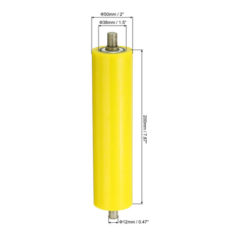 Polyurethane Coated Conveyor Roller 2" Diameter 8" Length, Stainless Steel Transmission Replacement Part Galvanized End, Yellow