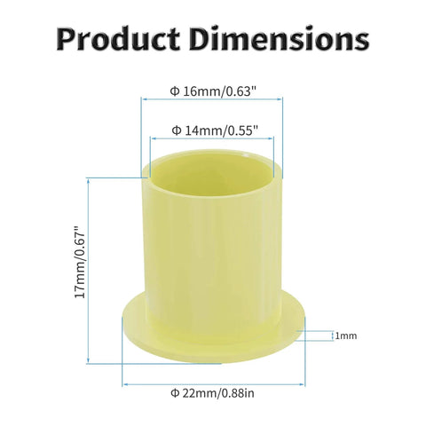 4 Pcs POM Flanged Sleeve Bearings 14mm ID 16mm OD 17mm Length With 22mm Flange Oilless Self Lubricating Yellow Bushing Dimensions