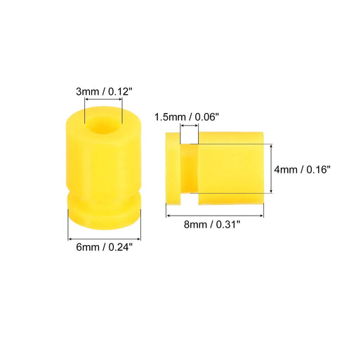 Anti Vibration Rubber Balls Set For RC Flight Controllers F4 And F7 M3x8mm Mounting, close-up of two yellow dampers with measurements
