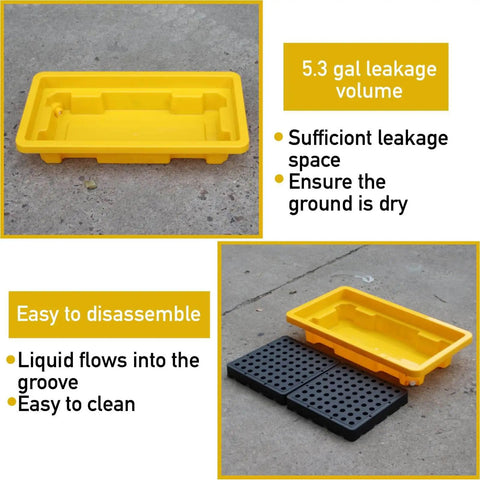 Two Drum Spill Containment Pallet With Drain Outlet 26 X 14 X 4.7 Inch Heavy Duty Leakproof Platform 2000 Lb Load Capacity