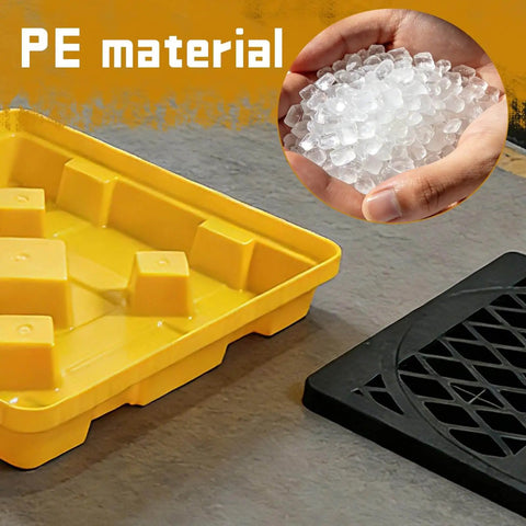 Spill Containment Pallet For One Drum 5 Gallon, Anti Slip Plastic Tray With 24 Inch Square Footprint shown in yellow polyethylene material.