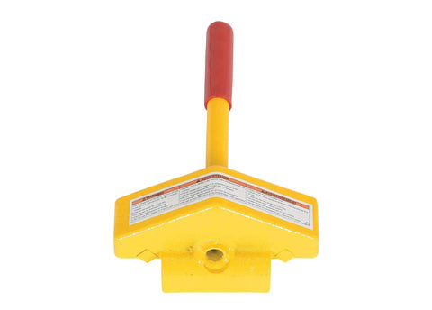 Steel Single Rail Chock With Handle For Keeping Railroad Cars From Moving Bright Yellow Finish Front View
