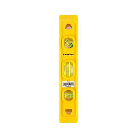Front view of 9 Inch Speedlite Torpedo Level Yellow Built With High Impact Composite For Tough Jobsite Use Non Conductive Design Makes It A Handy Third Hand For Electricians And Pro DIYers Swanson Tool TL011