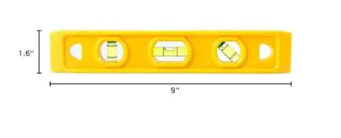 Front view of 9 Inch Speedlite Torpedo Level Yellow Built With High Impact Composite For Tough Jobsite Use Non Conductive Design Makes It A Handy Third Hand For Electricians And Pro DIYers Swanson Tool TL011 showing dimensions.