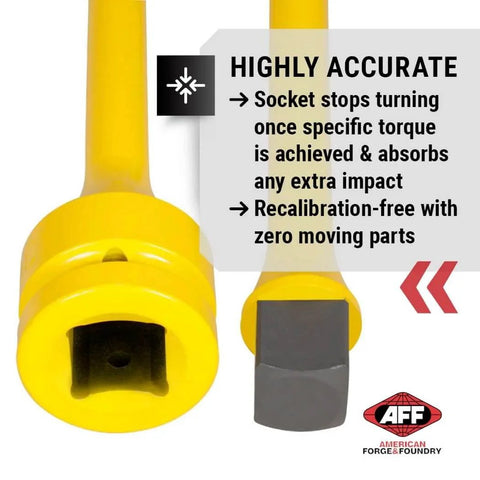 Torque Limiting Extension, 1" Drive, 300 ft/lbs, Yellow, 40407 showing front view with accuracy features highlighted.