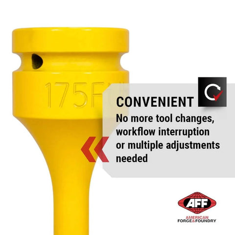 Close-up of yellow Torque Limiting Extension, 1" Drive, 175 ft/lbs, 40417 with convenient design label and AFF logo.