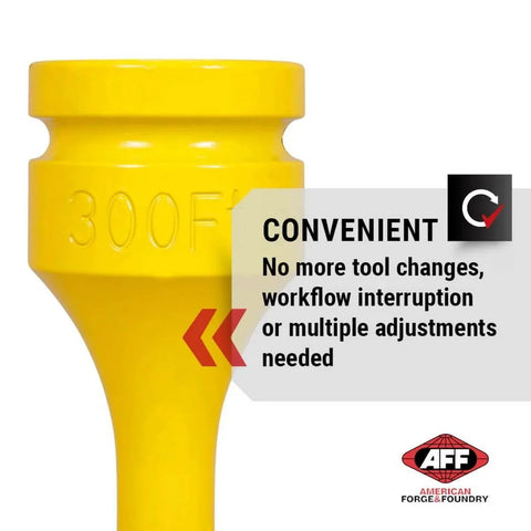 Close-up of yellow Torque Limiting Extension, 1" Drive, 300 ft/lbs, 40407, with branding and convenience features displayed.