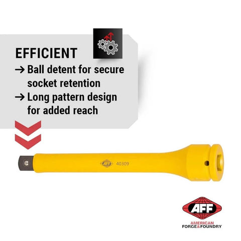 Yellow Torque Limiting Extension, 3/4" Drive, 475 ft/lbs, 40309, shown with product features by American Forge & Foundry