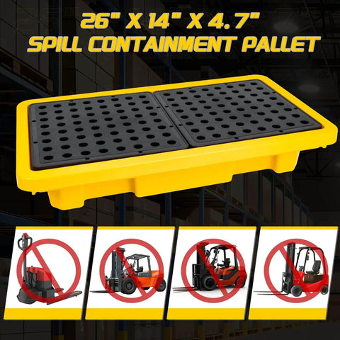 Two Drum Spill Containment Pallet With Drain For Heavy Duty Drum Storage In Garage Basement And Warehouse, 26 X 14 X 4.7 Inch