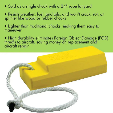 Lightweight 15 Inch Airplane Wheel Chock For Small To Mid Sized Aircraft One Tire Chock With Rope Lanyard Durable Urethane Construction Yellow AC3515 S Checkers Pro Grade Tire Chock.