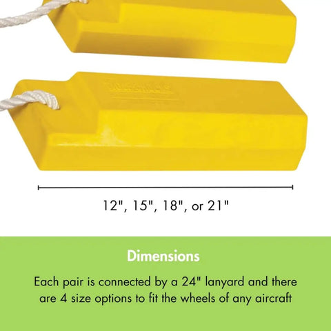 18 Inch Airplane Wheel Chocks For Small To Mid Sized Aircraft, Roped Pair For Polished Hangar Floors, Durable Lightweight Urethane, Yellow AC3518 RP P By Checkers