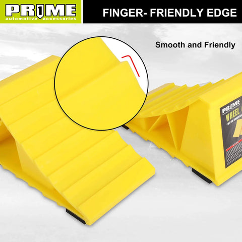 Bright Yellow Heavy Duty Wheel Chocks With Non Slip EVA Base For RV And Trailer 2 Pack No Rope Hassle And Lightweight Tire Stoppers