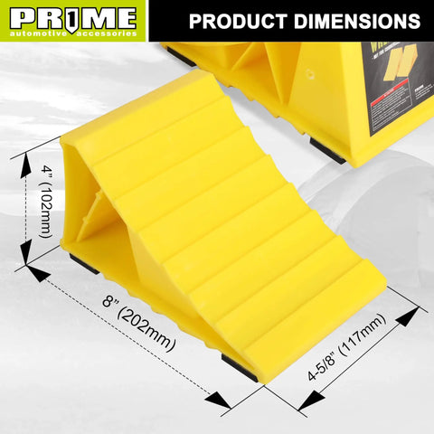 Bright Yellow Heavy Duty Wheel Chocks With Non Slip EVA Base For RV And Trailer 2 Pack No Rope Hassle And Lightweight Tire Stoppers