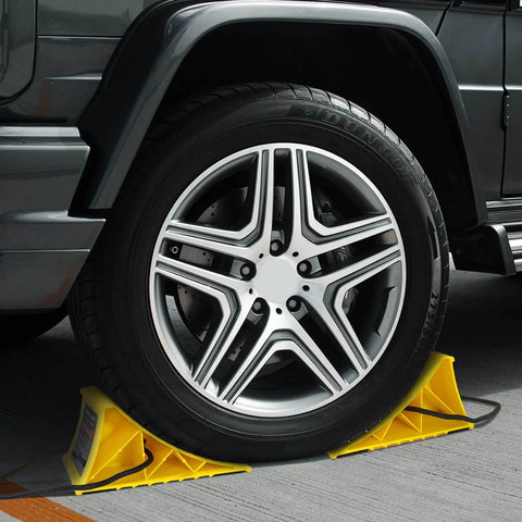 4 Pack Non Slip Wheel Chocks For RVs And Travel Trailers With Rope For Easy Removal Lightweight Plastic Wheel Stoppers