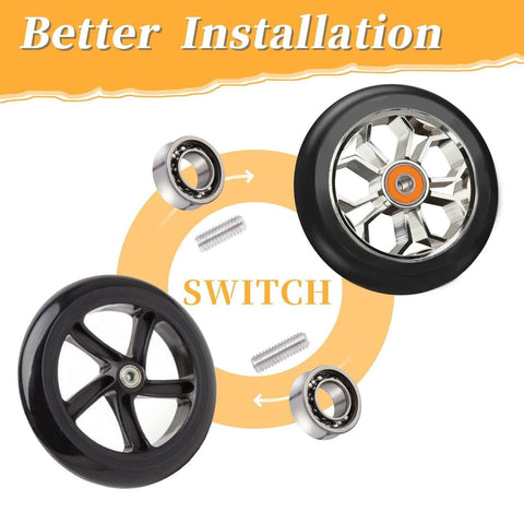 Professional Yo-Yo Bearing Accessory Set with 6 Unresponsive Bearings and 12 Stainless Steel Axle Screws shown with installation diagram.