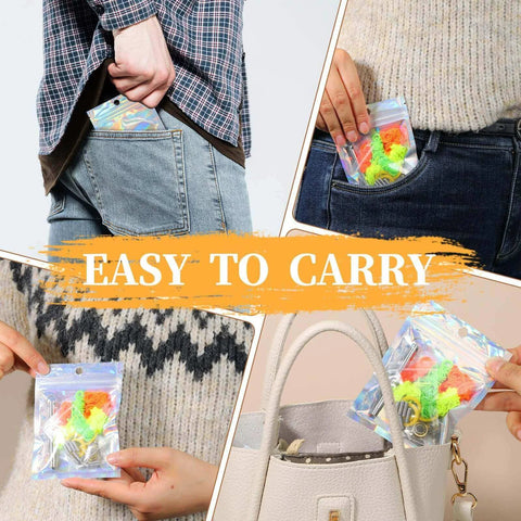 Yo-Yo Bearing Replacement Kit with 10 Ball & 8 Ball Bearings pictured in easy-to-carry packages in pockets and a handbag
