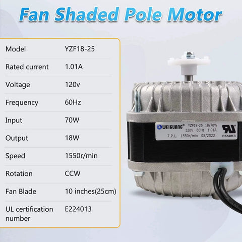 YZF18-25 Fan AC Motor 120V 18W 1.01A 60Hz Shaded Pole Condenser Motor Replace YZF10-20 YZF6-13 W0301905