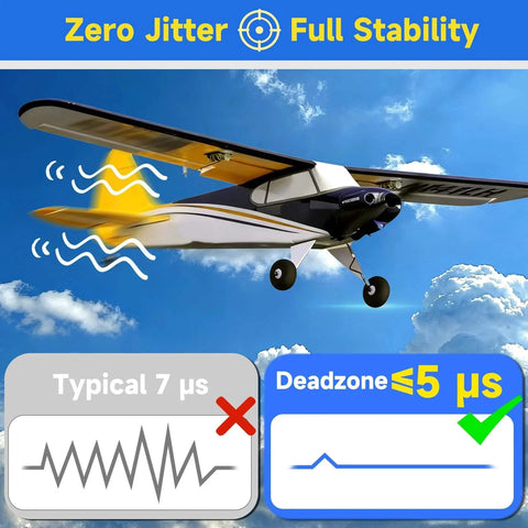 Airplane demonstrating features of 10 Pcs SG90 9G Micro Servo Motor Kit (Metal Gear) for Arduino Projects, showing reduced jitter and full stability.