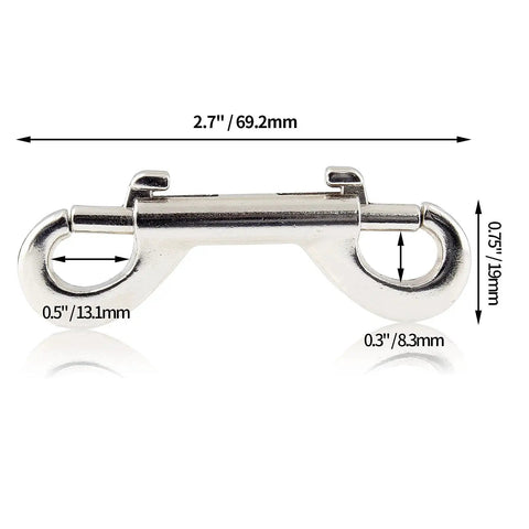 Six Pack 2.7 Inch Double Ended Bolt Snap Hooks Zinc Alloy Chain Clips side view with dimensions