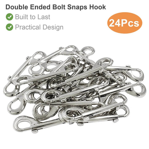 24 Pcs 4.7 Inch Double Ended Bolt Snap Hooks Zinc Alloy Chain Clips Weatherproof Rust Resistant Durable Silver Hooks Display