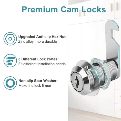 3/4 Inch Cam Lock Set Keyed Alike for Cabinets and Drawers Includes 2 Locks and Keys Durable Zinc Alloy Construction