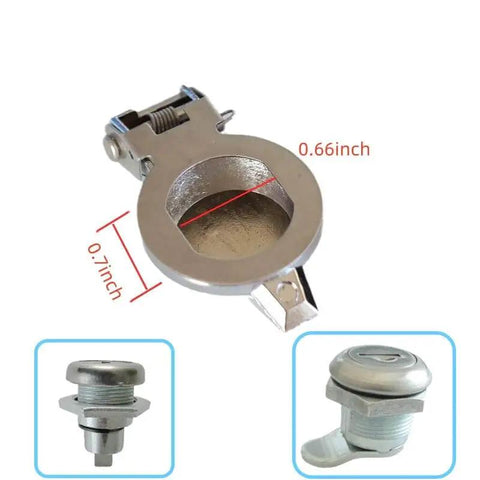 Durable zinc alloy cam lock dust cover set protects tool box locks shown with measurements and 17mm cam lock compatibility.